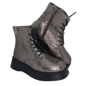 Steve Madden Womens NEW Designer Pewter Glitter Combat Boots w/Zipper - sz. 4